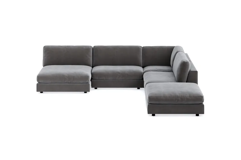 Arken 6-istuttava Käännettävä L-muotoinen Modulaarikulmasohva Divaanilla + Rahi Sametilla, Tummanharmaa