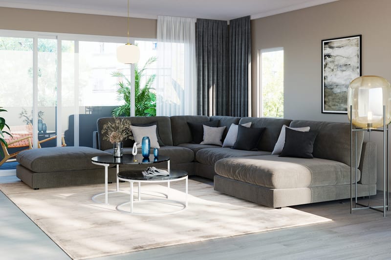 Arken 6-istuttava Käännettävä L-muotoinen Modulaarikulmasohva Divaanilla + Rahi Sametilla - Tummanharmaa - Huonekalut - Sohva - Moduulisohva - Moduulisohvakokonaisuus