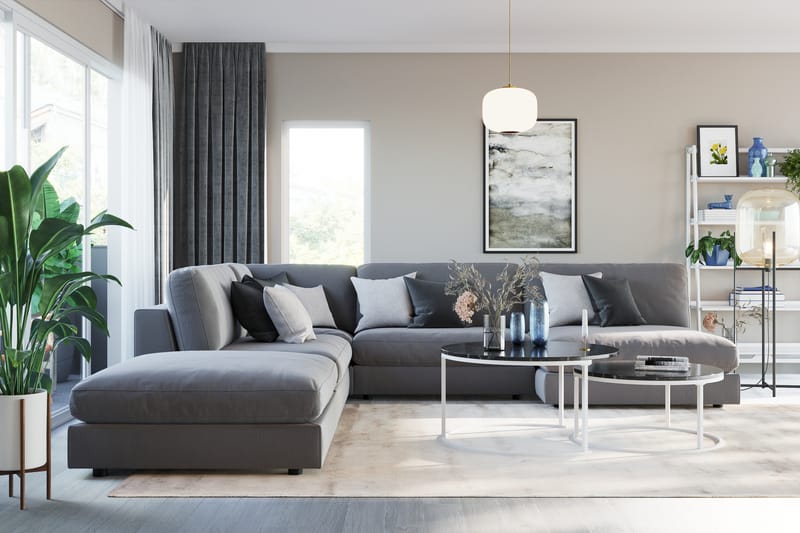 Arken 6-istuttava Käännettävä L-muotoinen Modulaarikulmasohva Divaanilla + Rahi Sametilla - Vaaleanharmaa - Huonekalut - Sohva - Moduulisohva