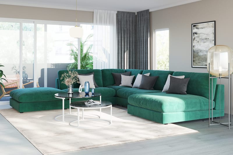 Arken 6-istuttava Käännettävä L-muotoinen Modulaarikulmasohva Divaanilla + Rahi Sametilla - Vihreä - Huonekalut - Sohva - Moduulisohva - Moduulisohvakokonaisuus