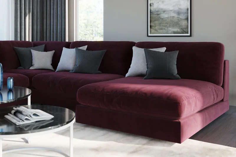 Arken 6-istuttava Käännettävä L-muotoinen Modulaarikulmasohva Divaanilla + Rahi Sametilla - Violetti - Huonekalut - Sohva - Moduulisohva - Moduulisohvakokonaisuus