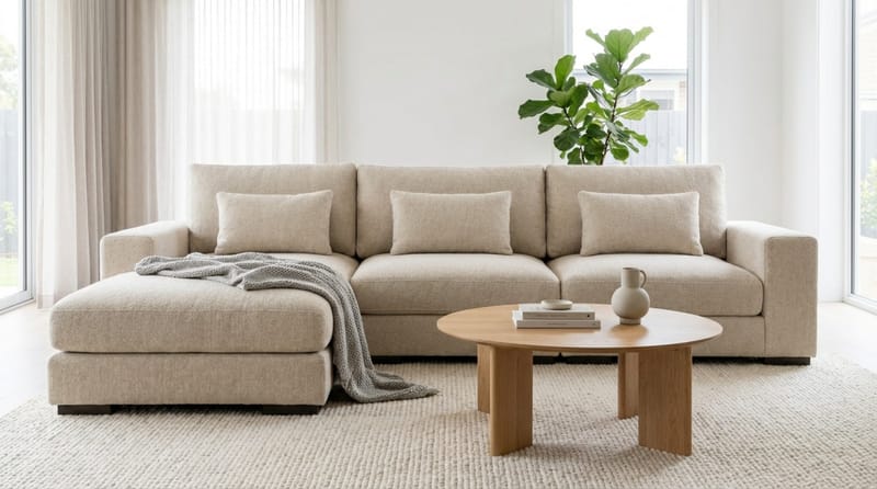 Dubai Extra syvä 4-istuttava moduulisohva divaanilla oikealla, kangasverhoilu extra syvä - Beige - Huonekalut - Sohva - Moduulisohva