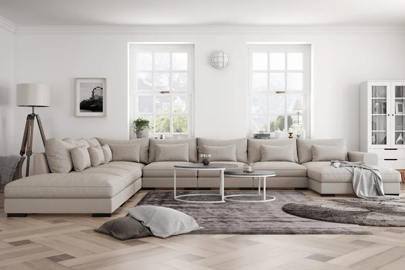 Dubai suuri U-moduulisohva, muunneltava, divaani oikea, erikoissyvä - Vaalea / Beige - Huonekalut - Sohva - Moduulisohva - Moduulisohvakokonaisuus