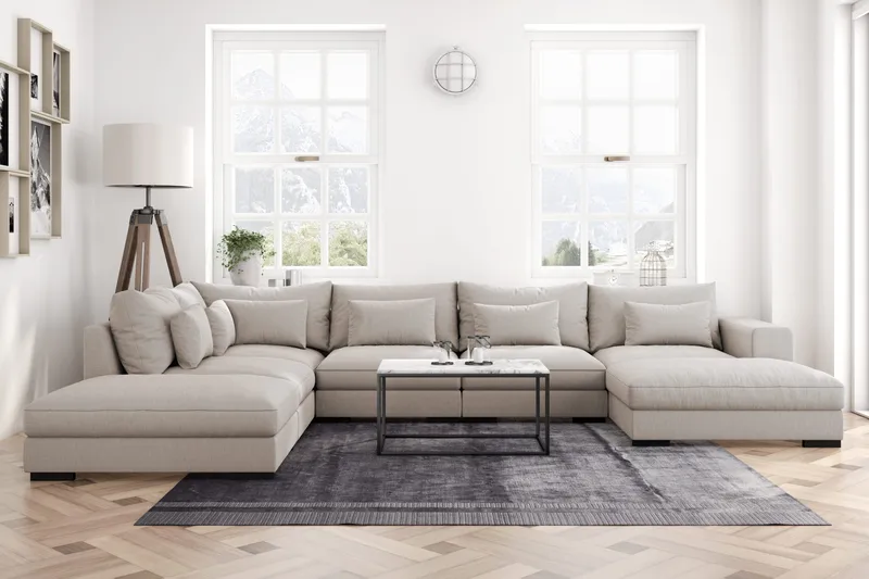Dubai suuri U-moduulisohva divaanilla oikea, 432 cm, erikoissyvä - Beige - Huonekalut - Sohva - Moduulisohva - Moduulisohvakokonaisuus
