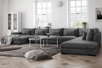 Dubai suuri U-moduulisohva divaanilla vasen, sametti, 527 cm, erikoissyvä - Tummanharmaa - Huonekalut - Sohva - Moduulisohva - Moduulisohvakokonaisuus