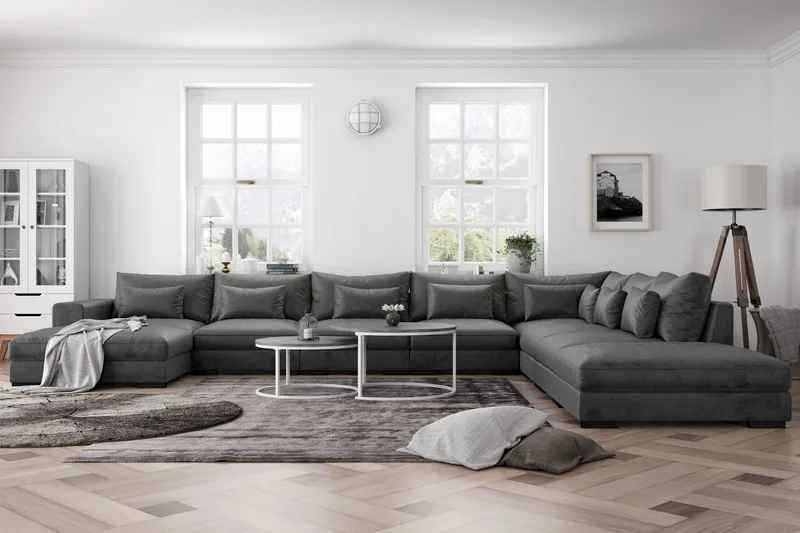 Dubai suuri U-moduulisohva Large, divaani oikea, sametti, erikoissyvä - Tummanharmaa - Huonekalut - Sohva - Moduulisohva - Moduulisohvakokonaisuus