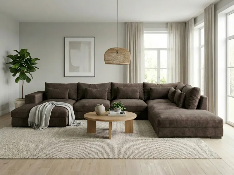 Dubai suuri U-sohvan moduuli divaanilla vasen, erikoissyvä chenille-kankaalla - Tummanruskea - Huonekalut - Sohva - Moduulisohva - Moduulisohvakokonaisuus