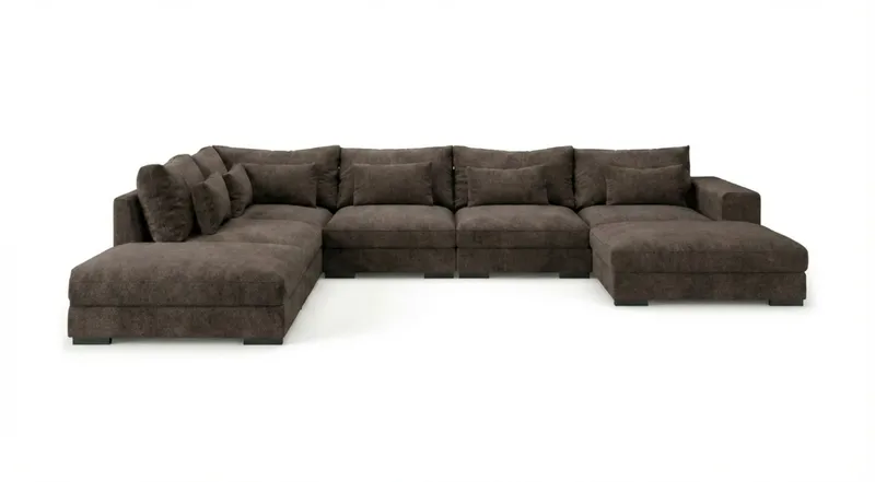 Dubai U-moduulisohva divaanilla oikea, erikoissyvä chenille-kankaalla - Tummanruskea - Huonekalut - Sohva - Moduulisohva - Moduulisohvakokonaisuus