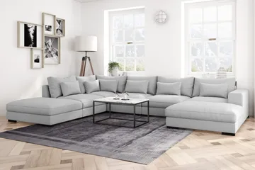 Dubai U-moduulisohva divaanilla oikea, erikoissyvä - Vaaleanharmaa - Huonekalut - Sohva - Moduulisohva - Moduulisohvakokonaisuus