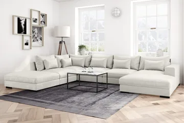 Dubai U-moduulisohva divaanilla oikea, sametti, erikoissyvä - Valkoinen - Huonekalut - Sohva - Moduulisohva - Moduulisohvakokonaisuus
