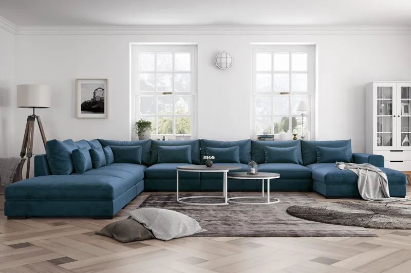 Dubai U-moduulisohva Large, divaani oikea, sametti, erikoissyvä - Sininen - Huonekalut - Sohva - Moduulisohva - Moduulisohvakokonaisuus