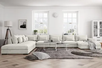 Dubai U-moduulisohva Large, divaani oikea, sametti, erikoissyvä - Valkoinen - Huonekalut - Sohva - Moduulisohva - Moduulisohvakokonaisuus