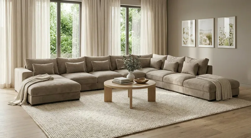 Dubai U-moduulisohva Large, divaani vasen, erikoissyvä chenille-kankaalla - Ruskea - Huonekalut - Sohva - Moduulisohva - Moduulisohvakokonaisuus