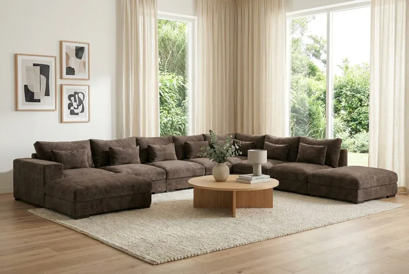 Dubai U-moduulisohva Large, divaani vasen, erikoissyvä chenille-kankaalla - Tummanruskea - Huonekalut - Sohva - Moduulisohva - Moduulisohvakokonaisuus