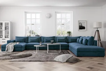 Dubai U-moduulisohva Large, divaani vasen, sametti, erikoissyvä - Sininen - Huonekalut - Sohva - Moduulisohva - Moduulisohvakokonaisuus