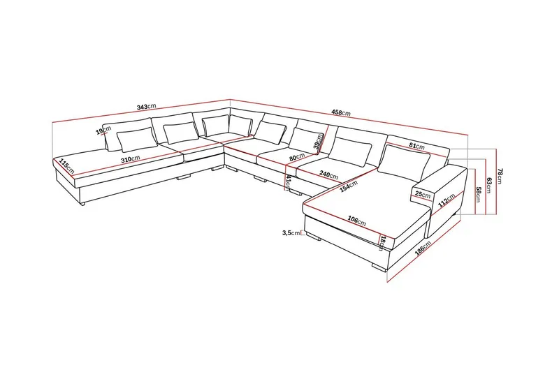 Grande Iso 7-istuttava U-Sohva Divaanilla Oikea - Tummanharmaa Sametti - Huonekalut - Sohva - Moduulisohva - Moduulisohvakokonaisuus