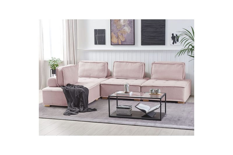 Hörnsoffa Beliani Tibro Beige/ljust trä NO_BRAND Blush Pink||Light colored wood - Huonekalut - Sohva - Moduulisohva