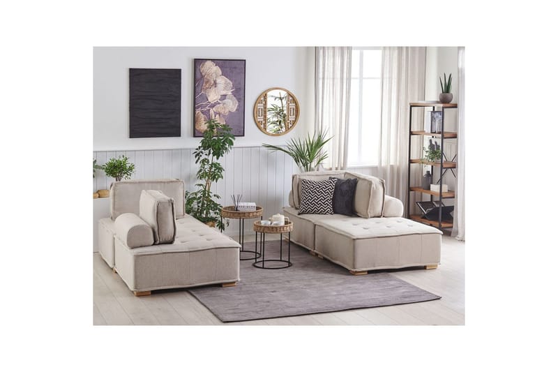 Modulsoffa Beliani Tibro Beige/ljust trä Beige||Light colored wood - Huonekalut - Sohva - Moduulisohva
