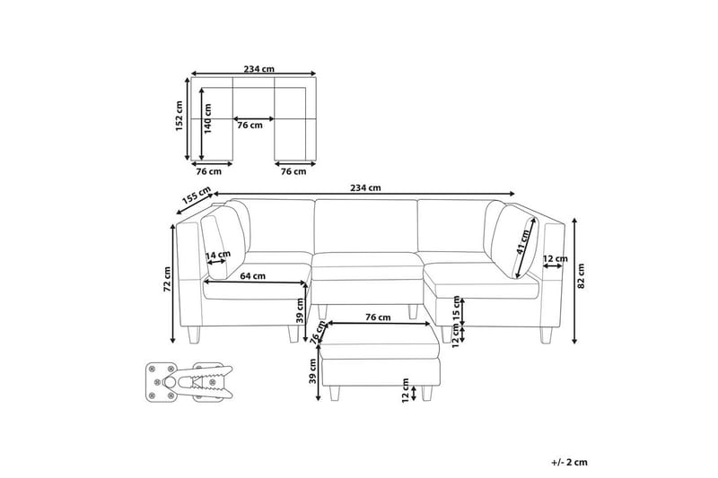 Modulsoffa med fotpall Beliani Unstad Beige/svart, Symmetrisk Beige, Black - Huonekalut - Sohva - Moduulisohva - Moduulisohvakokonaisuus