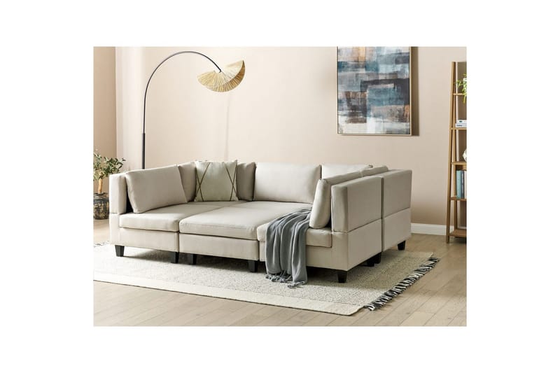 Modulsoffa med fotpall Beliani Unstad Beige/svart, Symmetrisk Beige, Black - Huonekalut - Sohva - Moduulisohva - Moduulisohvakokonaisuus