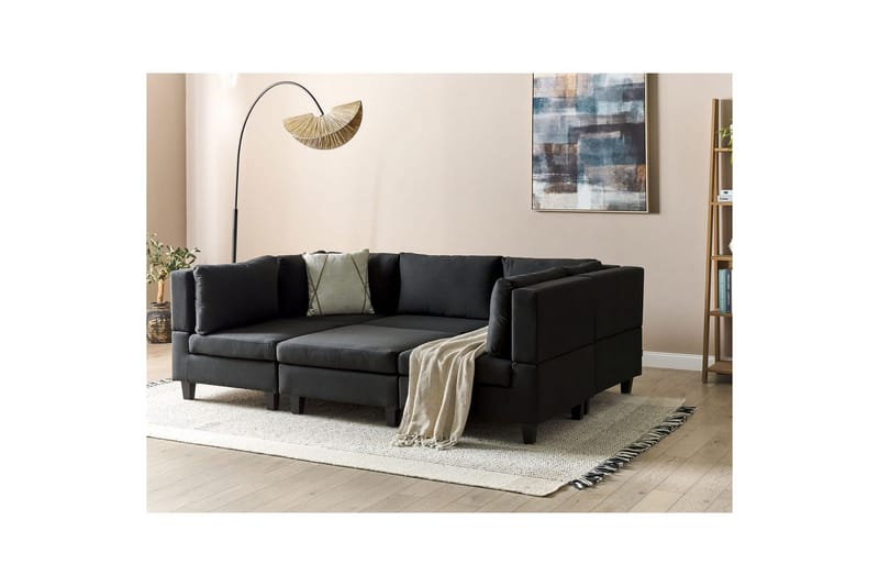 Modulsoffa med fotpall Beliani Unstad Beige/svart, Symmetrisk Black - Huonekalut - Sohva - Moduulisohva - Moduulisohvakokonaisuus