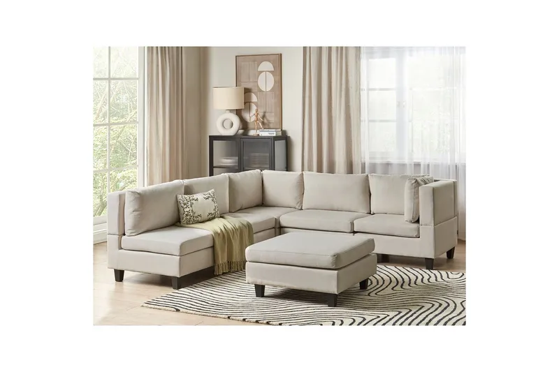 Modulsoffa med fotpall Beliani Unstad Beige/svart, Vänstervänd Beige, Black - Huonekalut - Sohva - Moduulisohva