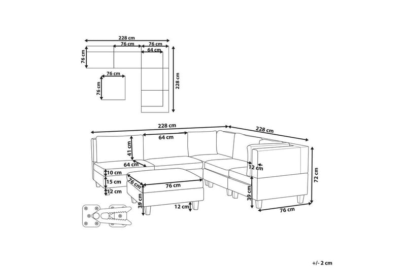 Modulsoffa med fotpall Beliani Unstad Beige/svart, Vänstervänd Beige, Black - Huonekalut - Sohva - Moduulisohva