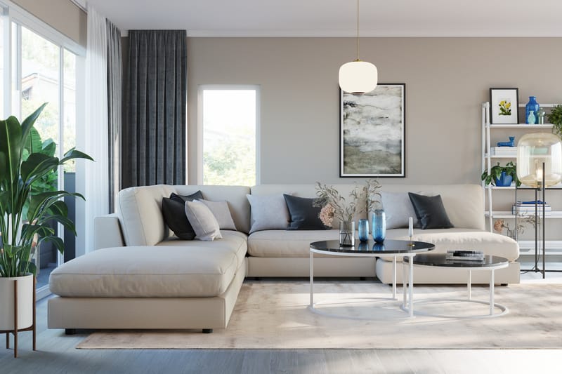 Arken 6-istuttava Käännettävä L-muotoinen Modulaarikulmasohva Divaanilla + Rahi Kankaalla - Beige - Huonekalut - Sohva - Moduulisohva