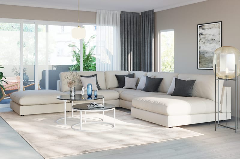 Arken 6-istuttava Käännettävä L-muotoinen Modulaarikulmasohva Divaanilla + Rahi Kankaalla - Beige - Huonekalut - Sohva - Moduulisohva - Moduulisohvakokonaisuus