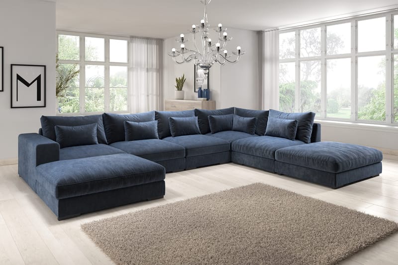 Dubai U-moduulisohva divaanilla vasen, sametti, erikoissyvä - Sininen - Huonekalut - Sohva - Moduulisohva - Moduulisohvakokonaisuus