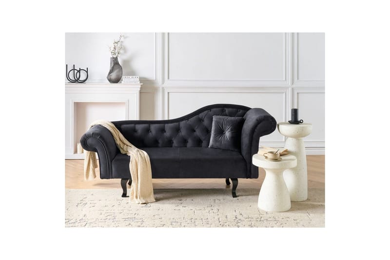 Schäslong Beliani Lattes Grå, mörkt trä, Högervänd Black||Dark colored wood Right-faced - Huonekalut - Sohva - Sohvasängyt