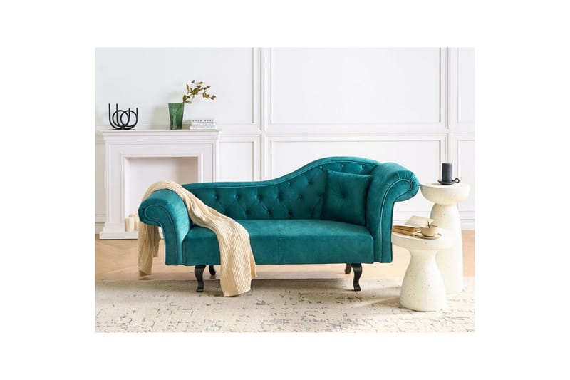 Schäslong Beliani Lattes Grå, mörkt trä, Högervänd Green||Dark colored wood Right-faced - Huonekalut - Sohva - Sohvasängyt