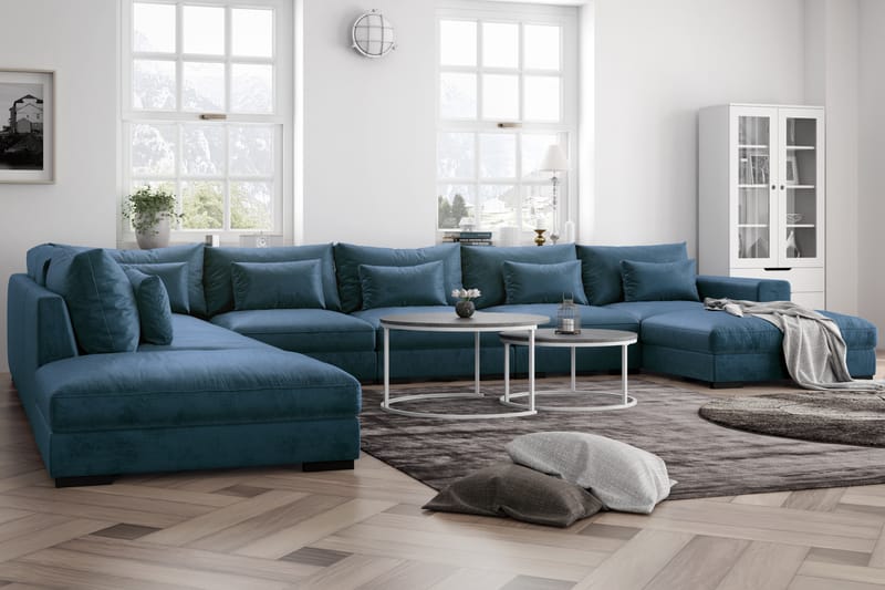 U-Moduulisohva Columbus Large divaanilla Oikea Sametti - Sininen - Huonekalut - Sohva - Moduulisohva