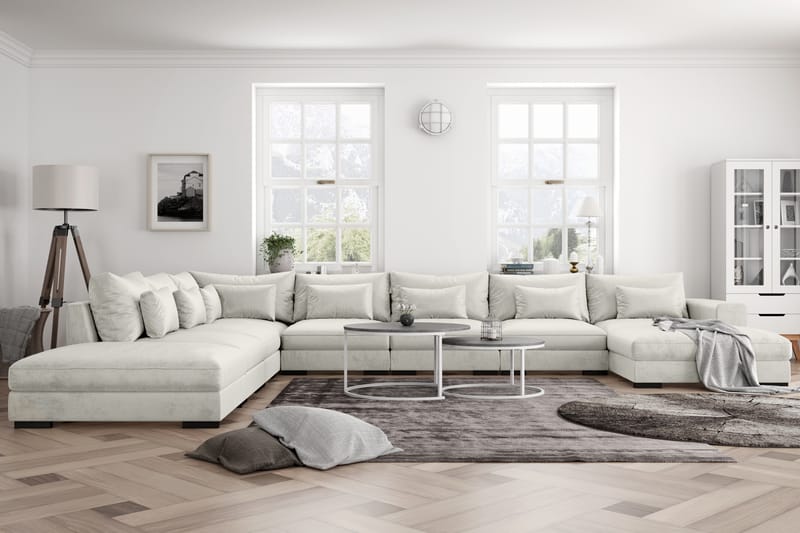 U-Moduulisohva Columbus Large divaanilla Oikea Sametti - Valkoinen - Huonekalut - Sohva - Moduulisohva