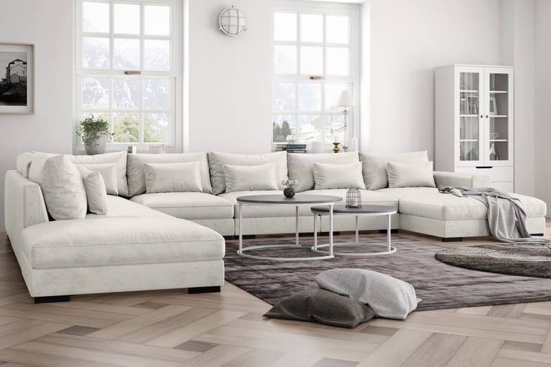 U-Moduulisohva Columbus Large divaanilla Oikea Sametti - Valkoinen - Huonekalut - Sohva - Moduulisohva