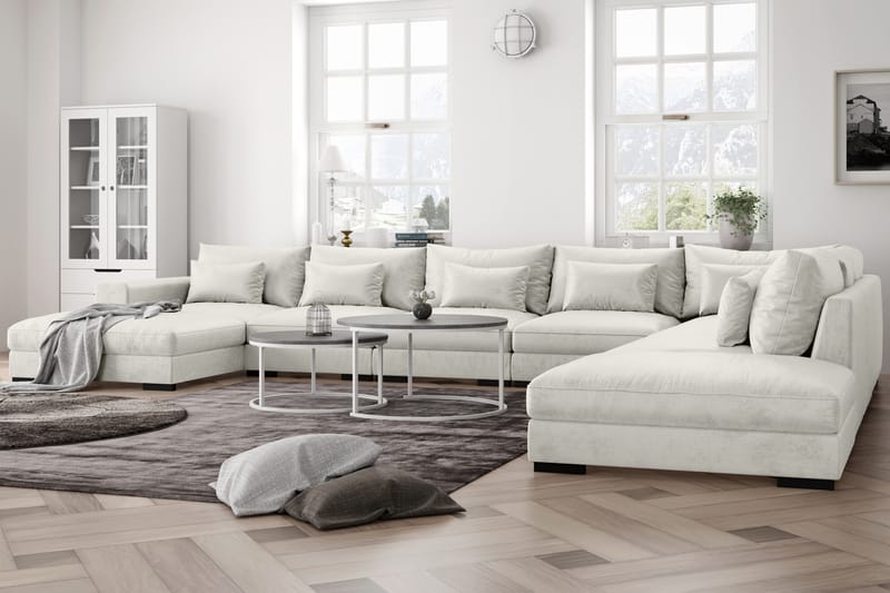 U-Moduulisohva Columbus Large divaanilla Vasen Sametti - Valkoinen - Huonekalut - Sohva - Moduulisohva