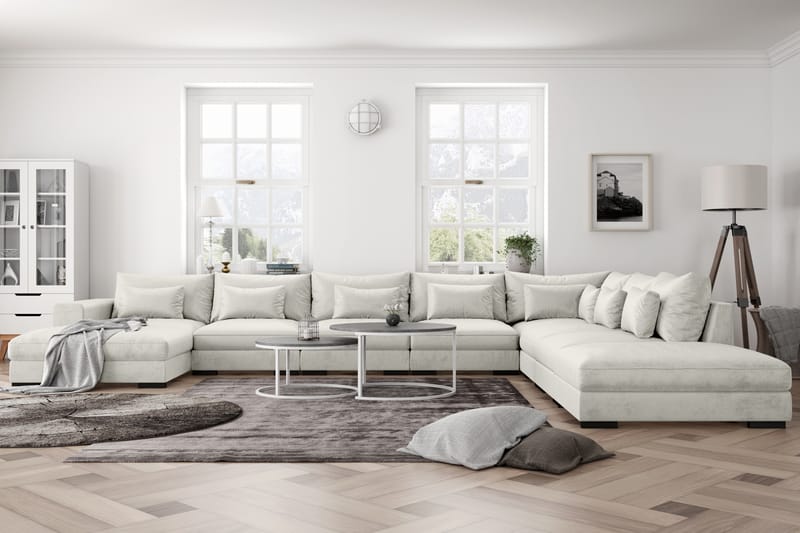 U-Moduulisohva Columbus Large divaanilla Vasen Sametti - Valkoinen - Huonekalut - Sohva - Moduulisohva