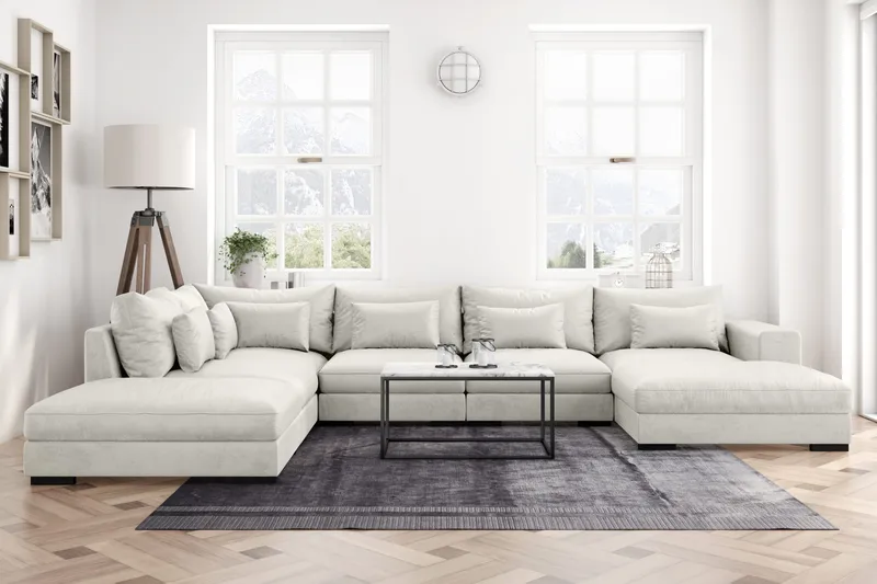 U-Moduulisohva Dubai divaanilla Oikea Sametti - Valkoinen - Huonekalut - Sohva - Moduulisohva - Moduulisohvakokonaisuus