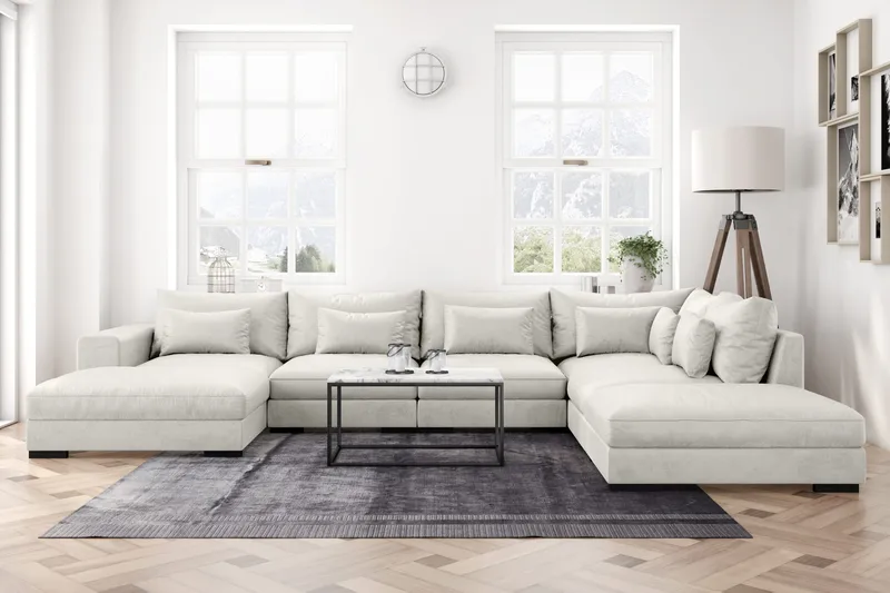 U-Moduulisohva Dubai divaanilla Vasen Sametti - Valkoinen - Huonekalut - Sohva - Moduulisohva - Moduulisohvakokonaisuus