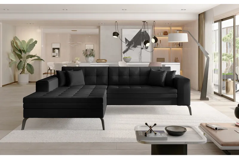 Divaanisohva Nancay Vasen - Nahka/Musta - Huonekalut - Sohva - Nahkasohva