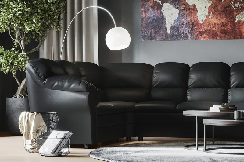 Kulmasohva Salvador Oikea - Musta - Huonekalut - Sohva - Nahkasohva