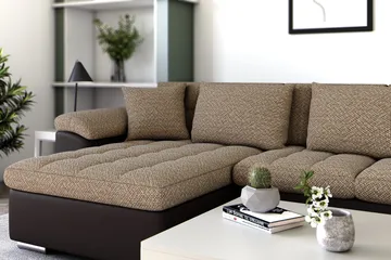 Kulmavuodesohva Jakarta Divaani säilytyksellä Vasen - Beige/Ruskea - Huonekalut - Sohva - Nahkasohva