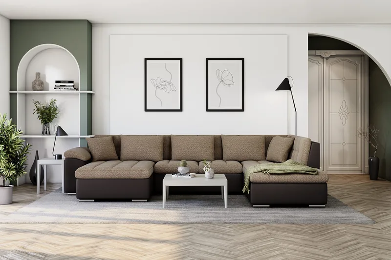 Kulmavuodesohva Jakarta Divaani säilytyksellä Vasen - Beige/Ruskea - Huonekalut - Sohva - Nahkasohva