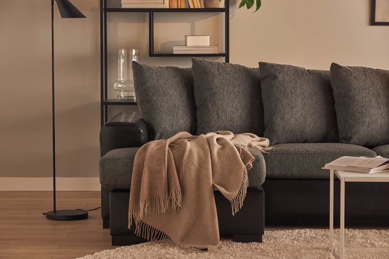 Ocean 5-istuttava Oikeakätinen U-muotoinen Large Sohva Divaanilla ja Divaaniosalla Keinonahkasta/Kankaasta - Harmaa / Musta - Huonekalut - Sohva - Nahkasohva