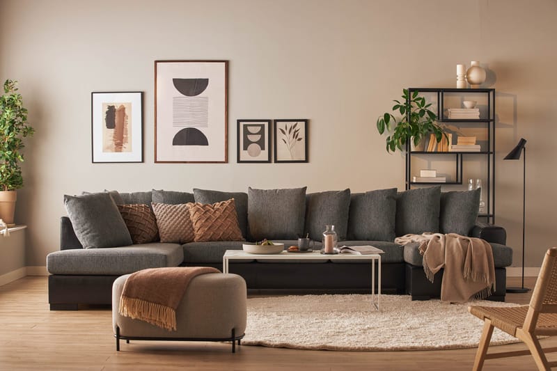 Ocean 5-istuttava Vasenkätinen U-muotoinen Large Sohva Divaanilla ja Divaaniosalla Keinonahkasta/Kankaasta - Harmaa / Musta - Huonekalut - Sohva - U-Sohva