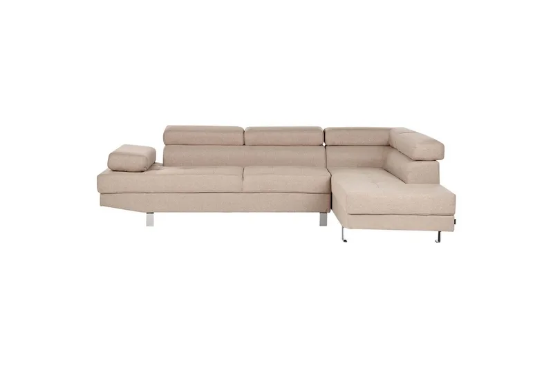 Norrea oikeanpuoleinen u-mallinen kulmasohva divaanilla ja chaiselongilla 262 cm kangasta, Hiekanbeige
