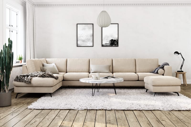Ocean Lyx 6-istuttava Vasenkätinen U-muotoinen Sohva Divaanilla ja Divaanituolilla + Rahi Sametilla - Beige - Huonekalut - Sohva - Divaanisohva