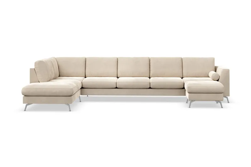Ocean Lyx 6-istuttava Vasenkätinen U-muotoinen Sohva Divaanilla ja Divaanituolilla + Rahi Sametilla, Beige