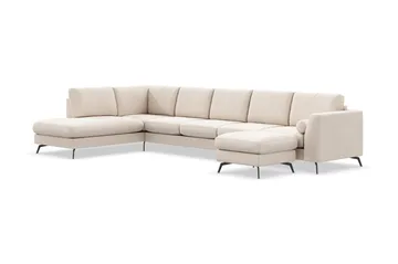 Ocean Lyx 6-paikkainen vasenkätinen U-sohva, jossa divaani ja lepotuoliosa + kankainen rahi - Beige - Huonekalut - Sohva - Divaanisohva