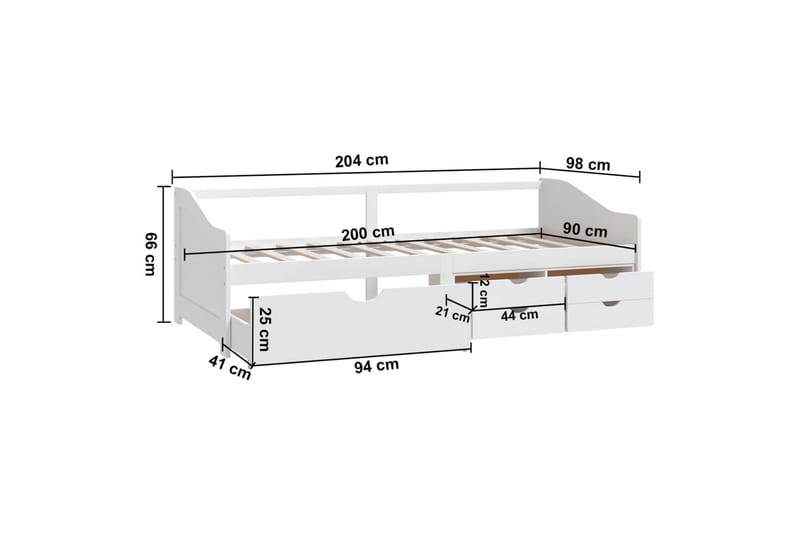 Päivävuode 3-istuttava laatikoilla valkoinen mänty 90x200 cm - Valkoinen - Huonekalut - Sohva - Sohvasängyt